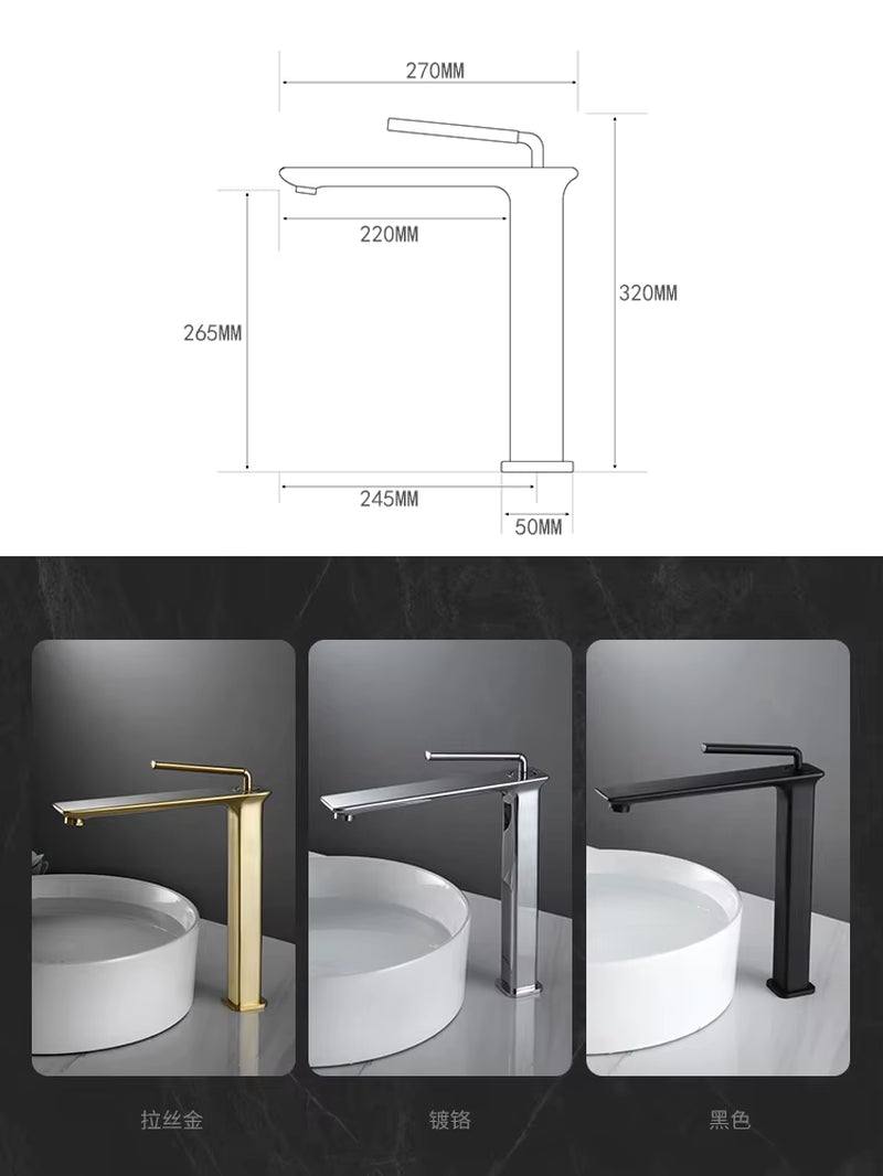 Brushed Gold Basin Faucet Black Bathroom Mixer Tap Tall Sink Faucet Brass Wash Basin Faucet Hot and Cold Lavotory Faucet