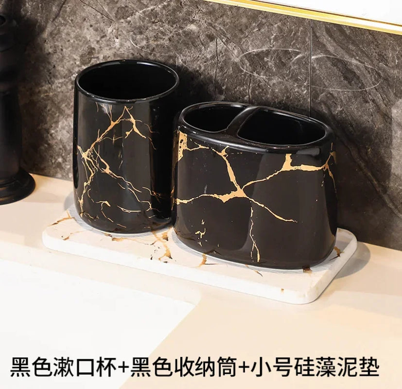 Ceramic Toiletries Bathroom Set Marble Porcelain Cup Toothbrush Holder / Soap Dispenser / Tray Bathroom Decoration Accessories