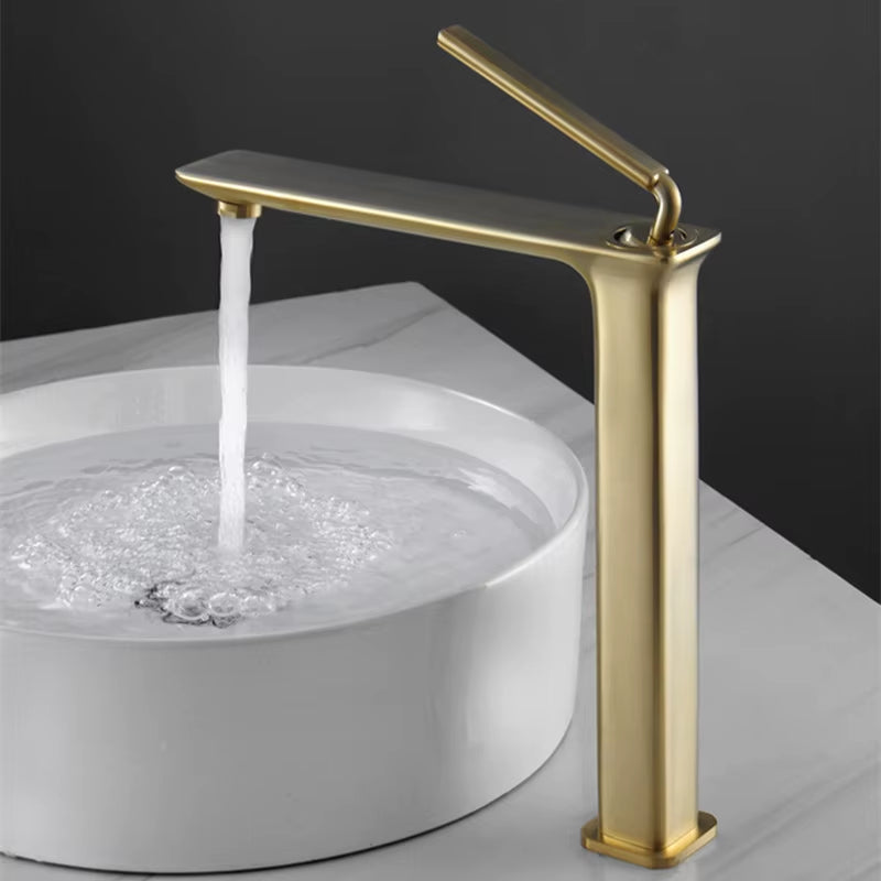 Brushed Gold Basin Faucet Black Bathroom Mixer Tap Tall Sink Faucet Brass Wash Basin Faucet Hot and Cold Lavotory Faucet