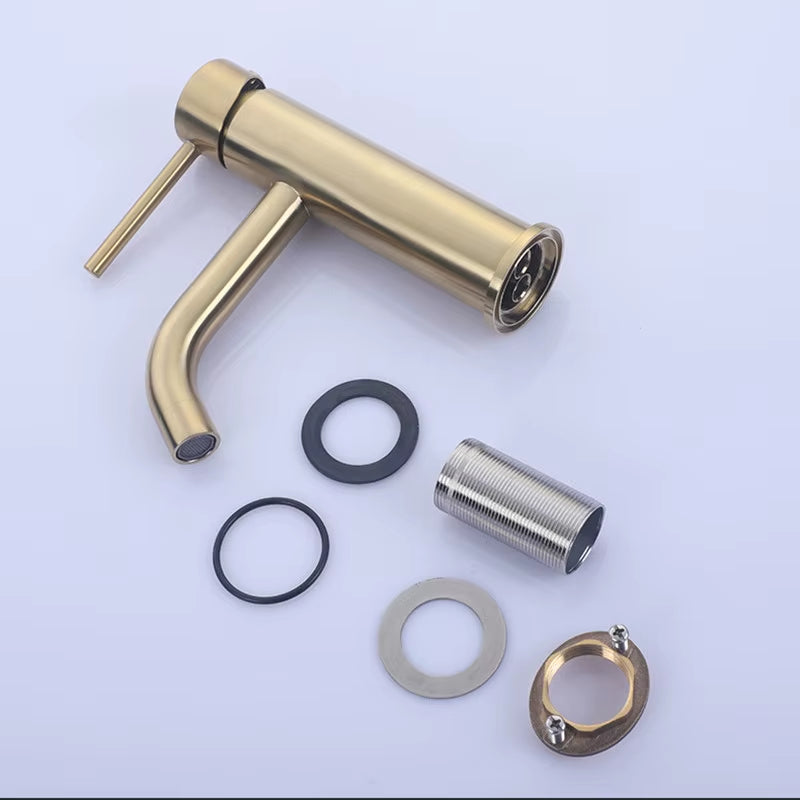 Sink Faucet Bathroom Hot and Cold Brush Gold Single Lever Hot and Cold Basin Water Mixer Tap Bathroom Sink Faucet Brass Tap Gold