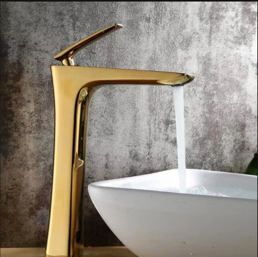 Brass Single Lever Hot and Cold Chrome/Gold Tall Bathroom Basin Faucet Bathroom Sink Faucet Tall Sink Faucet Bathroom Faucet