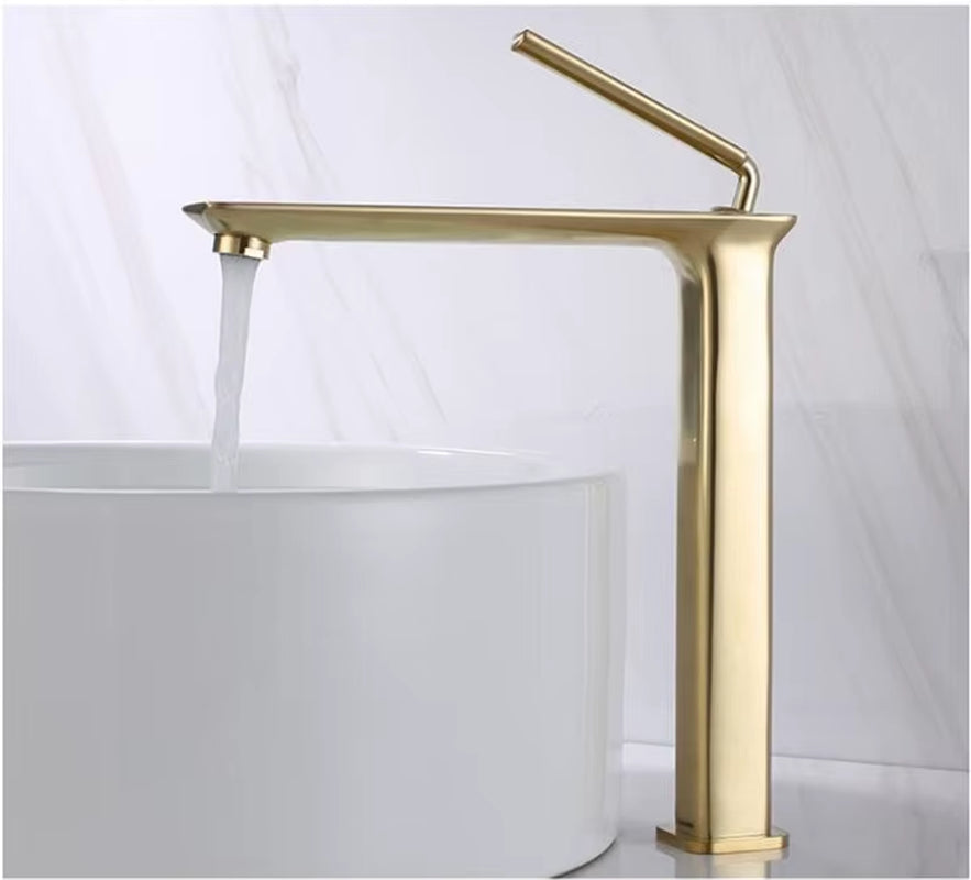 Brushed Gold Basin Faucet Black Bathroom Mixer Tap Tall Sink Faucet Brass Wash Basin Faucet Hot and Cold Lavotory Faucet