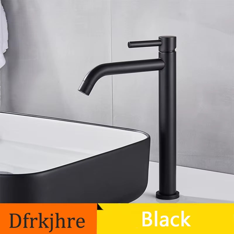 Tall Basin Sink Faucet Bathroom Chrome White Slim Hot and Cold Basin Water Mixer Tap Bathroom Single Sink Faucet Crane