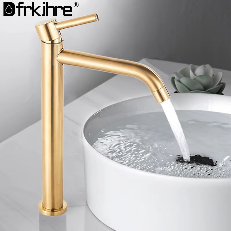 Tall Basin Sink Faucet Bathroom Chrome White Slim Hot and Cold Basin Water Mixer Tap Bathroom Single Sink Faucet Crane